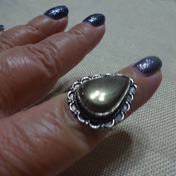Unique "APACHE PYRITE" Handmade Sterling Ring Size 7.25 #414B - Picture 3 of 3